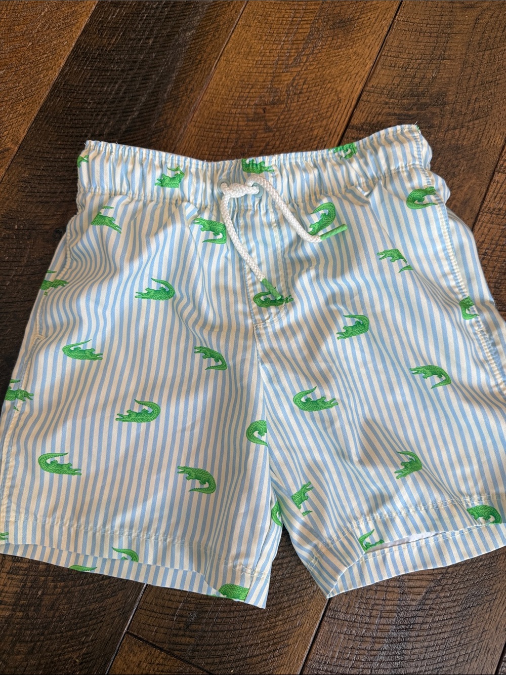 Kids Cat & Jack Seersucker Swim Shorts with Green Crocodile Print